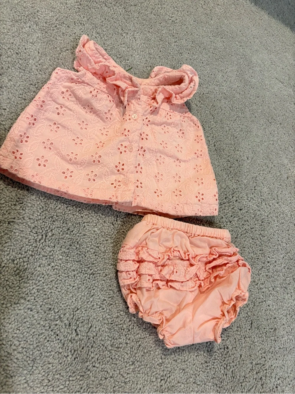 Janie and Jack Peach Pink Eyelet Top with Matching Bloomers